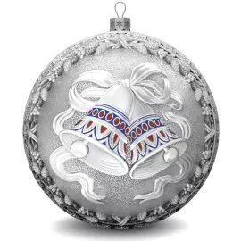 Set of 4 silver Christmas balls "Bells, Bullfinches, Nostalgia and a Happy childhood"